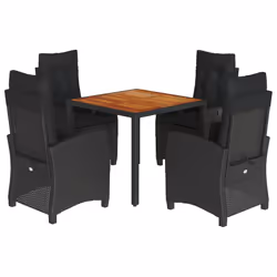 Set da Pranzo da Giardino 5 pz Nero con Cuscini in Polyrattancod mxl 111059 - Vista aggiuntiva 2