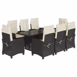 Set da Pranzo da Giardino 9 pz con Cuscini Nero in Polyrattancod mxl 87029 - Vista aggiuntiva 2