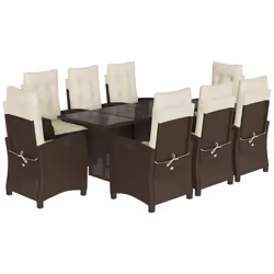Set da Pranzo da Giardino 9pz con Cuscini Marrone in Polyrattancod mxl 87212 - Vista aggiuntiva 2