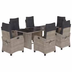 Set da Pranzo da Giardino 7 pz con Cuscini in Polyrattan Grigiocod mxl 111041 - Vista aggiuntiva 2