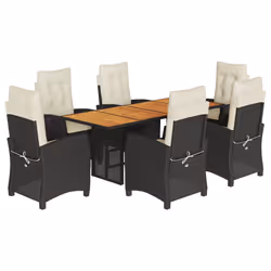 Set da Pranzo da Giardino 7 pz Nero con Cuscini in Polyrattancod mxl 87042 - Vista aggiuntiva 2