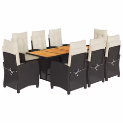 Set da Pranzo da Giardino 9 pz con Cuscini Nero in Polyrattancod mxl 111025 - Vista aggiuntiva 2