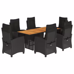 Set da Pranzo da Giardino 7 pz Nero con Cuscini in Polyrattancod mxl 111037 - Vista aggiuntiva 2
