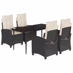 Set da Pranzo da Giardino 5 pz Nero con Cuscini in Polyrattancod mxl 111045 - Vista aggiuntiva 2