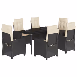 Set da Pranzo da Giardino 7 pz Nero con Cuscini in Polyrattancod mxl 87016 - Vista aggiuntiva 2