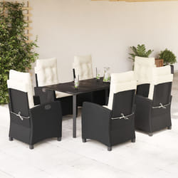 Set da Pranzo da Giardino 7 pz Nero con Cuscini in Polyrattancod mxl 87213