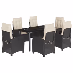 Set da Pranzo da Giardino 7 pz Nero con Cuscini in Polyrattancod mxl 87213 - Vista aggiuntiva 2