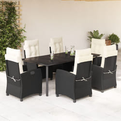 Set da Pranzo da Giardino 7 pz Nero con Cuscini in Polyrattancod mxl 111060
