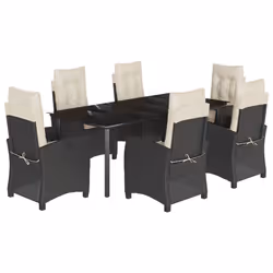 Set da Pranzo da Giardino 7 pz Nero con Cuscini in Polyrattancod mxl 111060 - Vista aggiuntiva 2