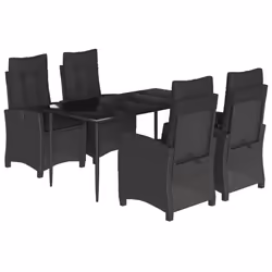 Set da Pranzo da Giardino 5 pz Nero con Cuscini in Polyrattancod mxl 87046 - Vista aggiuntiva 2