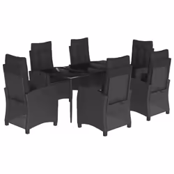 Set da Pranzo da Giardino 7 pz Nero con Cuscini in Polyrattancod mxl 111053 - Vista aggiuntiva 2