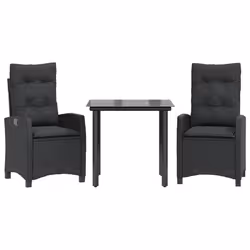 Set da Pranzo da Giardino 3 pz con Cuscini Nero in Polyrattancod mxl 87039 - Vista aggiuntiva 2