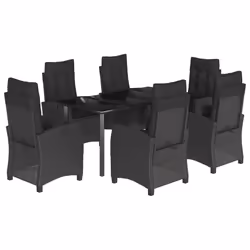 Set da Pranzo da Giardino 7 pz Nero con Cuscini in Polyrattancod mxl 111221 - Vista aggiuntiva 2