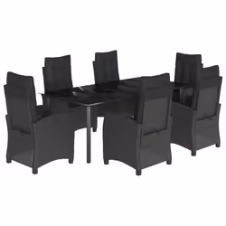Set da Pranzo da Giardino 7 pz Nero con Cuscini in Polyrattancod mxl 87030 - Vista aggiuntiva 2