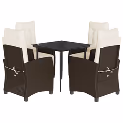 Set da Pranzo da Giardino 5pz con Cuscini in Polyrattan Marronecod mxl 111215 - Vista aggiuntiva 2
