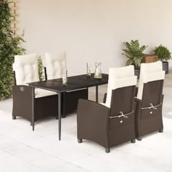 Set da Pranzo da Giardino 5pz con Cuscini in Polyrattan Marronecod mxl 111038