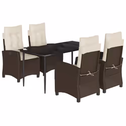 Set da Pranzo da Giardino 5pz con Cuscini in Polyrattan Marronecod mxl 111038 - Vista aggiuntiva 2