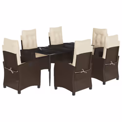 Set da Pranzo da Giardino 7pz con Cuscini in Polyrattan Marronecod mxl 87020 - Vista aggiuntiva 2