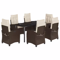 Set da Pranzo da Giardino 7pz con Cuscini in Polyrattan Marronecod mxl 87211 - Vista aggiuntiva 2