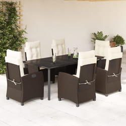 Set da Pranzo da Giardino 7pz con Cuscini in Polyrattan Marronecod mxl 111052