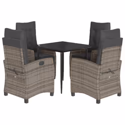 Set da Pranzo da Giardino 5 pz con Cuscini in Polyrattan Grigiocod mxl 87217 - Vista aggiuntiva 2