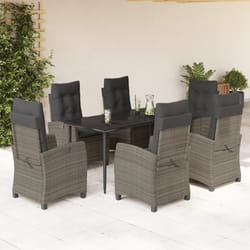 Set da Pranzo da Giardino 7 pz con Cuscini in Polyrattan Grigiocod mxl 111035