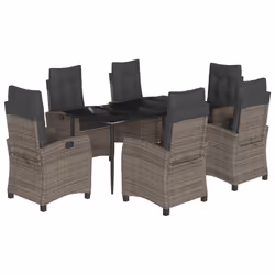 Set da Pranzo da Giardino 7 pz con Cuscini in Polyrattan Grigiocod mxl 111035 - Vista aggiuntiva 2