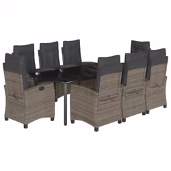 Set da Pranzo da Giardino 9 pz con Cuscini in Polyrattan Grigiocod mxl 87052 - Vista aggiuntiva 2