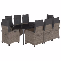 Set da Pranzo da Giardino 9 pz con Cuscini in Polyrattan Grigiocod mxl 112621 - Vista aggiuntiva 2