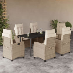 Set da Pranzo da Giardino 7 pz con Cuscini Beige in Polyrattan Vidaxl
