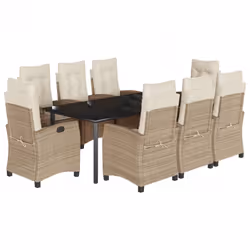 Set da Pranzo da Giardino 9 pz con Cuscini Beige in Polyrattancod mxl 111055 - Vista aggiuntiva 2