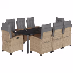 Set Pranzo da Giardino 9 pz con Cuscini Beige Misto Polyrattancod mxl 87045 - Vista aggiuntiva 2