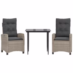 Set Pranzo da Giardino 3pz con Cuscini Grigio Chiaro Polyrattancod mxl 87301 - Vista aggiuntiva 2