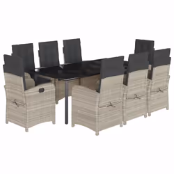 Set Pranzo da Giardino 9pz con Cuscini Grigio Chiaro Polyrattancod mxl 111032 - Vista aggiuntiva 2