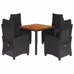 Set da Pranzo da Giardino 5 pz Nero con Cuscini in Polyrattancod mxl 88596 - Vista aggiuntiva 2