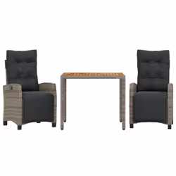 Set da Pranzo da Giardino 3 pz con Cuscini in Polyrattan Grigiocod mxl 111007 - Vista aggiuntiva 2