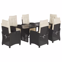 Set da Pranzo da Giardino 7 pz Nero con Cuscini in Polyrattancod mxl 92032 - Vista aggiuntiva 2