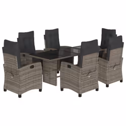Set da Pranzo da Giardino 7 pz con Cuscini in Polyrattan Grigiocod mxl 87071 - Vista aggiuntiva 2
