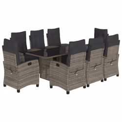 Set da Pranzo da Giardino 9 pz con Cuscini in Polyrattan Grigiocod mxl 116025 - Vista aggiuntiva 2
