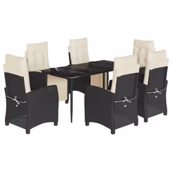 Set da Pranzo da Giardino 7 pz Nero con Cuscini in Polyrattancod mxl 112635 - Vista aggiuntiva 2