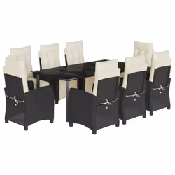 Set da Pranzo da Giardino 9 pz con Cuscini Nero in Polyrattancod mxl 111084 - Vista aggiuntiva 2