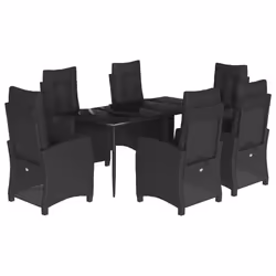 Set da Pranzo da Giardino 7 pz Nero con Cuscini in Polyrattancod mxl 87074 - Vista aggiuntiva 2
