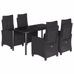 Set da Pranzo da Giardino 5 pz Nero con Cuscini in Polyrattancod mxl 92152 - Vista aggiuntiva 2
