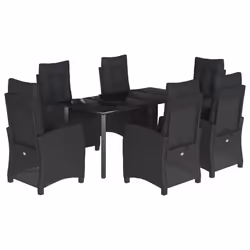Set da Pranzo da Giardino 7 pz Nero con Cuscini in Polyrattancod mxl 116131 - Vista aggiuntiva 2