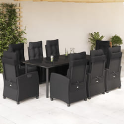 Set da Pranzo da Giardino 9 pz con Cuscini Nero in Polyrattancod mxl 111087