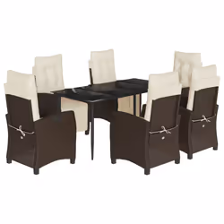 Set da Pranzo da Giardino 7pz con Cuscini in Polyrattan Marronecod mxl 116117 - Vista aggiuntiva 2