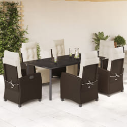 Set da Pranzo da Giardino 7pz con Cuscini in Polyrattan Marronecod mxl 116126