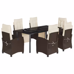 Set da Pranzo da Giardino 7pz con Cuscini in Polyrattan Marronecod mxl 116126 - Vista aggiuntiva 2