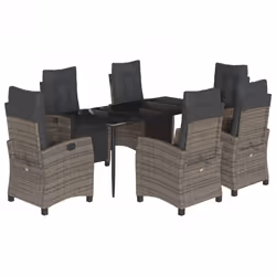 Set da Pranzo da Giardino 7 pz con Cuscini in Polyrattan Grigiocod mxl 116120 - Vista aggiuntiva 2