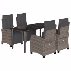 Set da Pranzo da Giardino 5 pz con Cuscini in Polyrattan Grigiocod mxl 87081 - Vista aggiuntiva 2